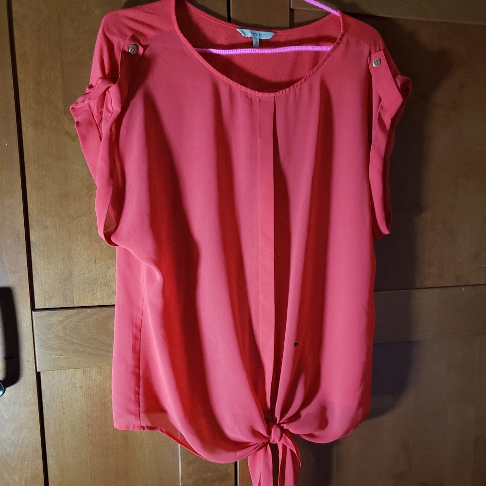 RW&CO. Vibrant Pink Tie-Front Blouse